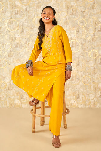 Panna embroidered kurta set, Yellow, image 3